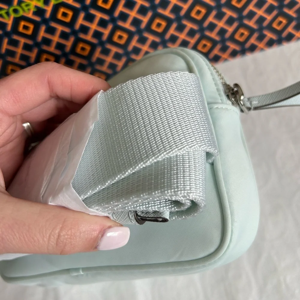 Tory Burch Virginia Nylon Belt Bag Crossbody Bag Ice Blue Silver Baby Blue Light